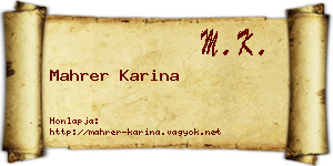 Mahrer Karina névjegykártya